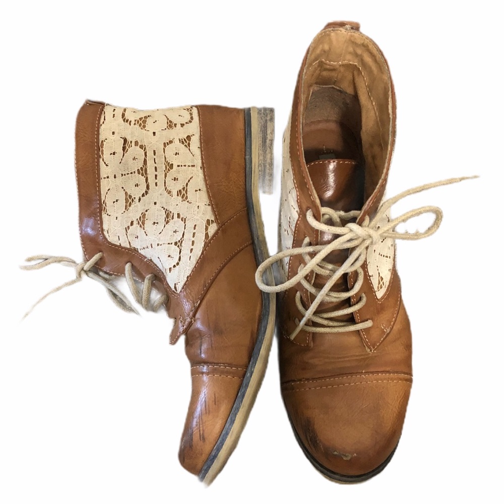Tan Lace Up Ankle Boots